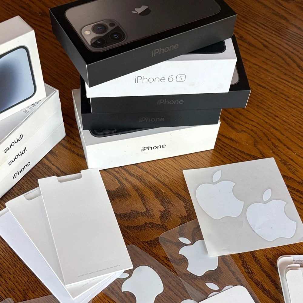 Apple White Logo Sticker and empty iPhone boxes large lot